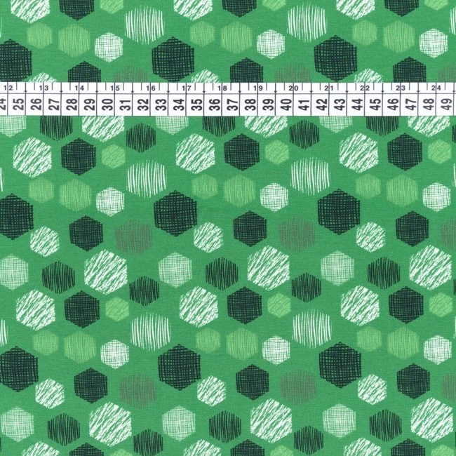 Jersey Baumwolle Stoff Druck weiß schwarz grün Ton in Ton HEXAGON BOTTLE - Bild 2 von 4