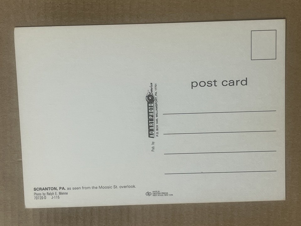 Postcard Scranton PA Pennsylvania Aerial View Moosic Street Overlook