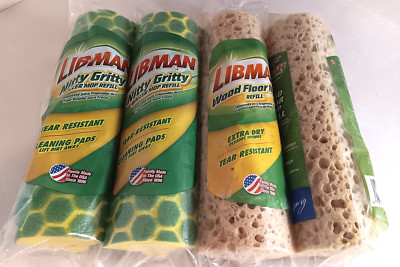 (4) LIBMAN NITTY GRITTY ROLLER MOP REFILL & OCEANIC SPONGE CLEANING PADS NEW