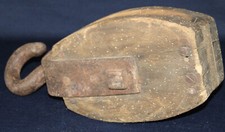 Kranhaken Kranblock Kran Flaschenzug Haken Antik Metall Holz Landhaus Vintage