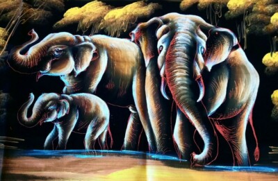 Wandbild   Elefanten    Sri Lanka   Samt/ Velor