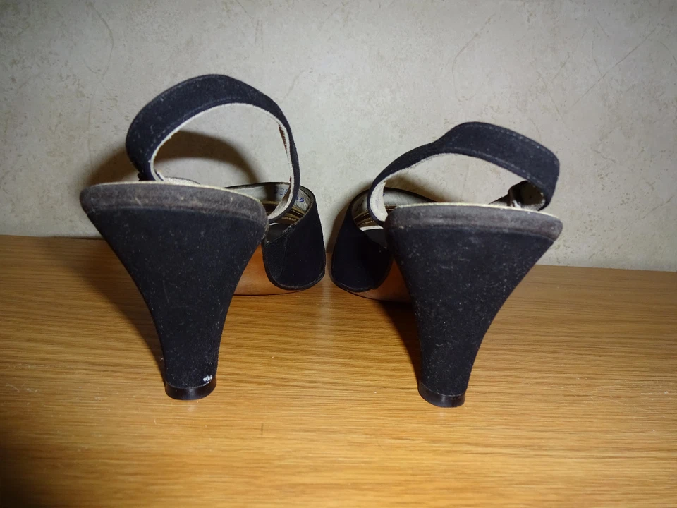 Zapatos Cruz Roja Negros Años 40 Años 50 De Colección 9 AA Se Ajusta a 8 8-1/2 Peep Toes Cordones Foto 4 de 4