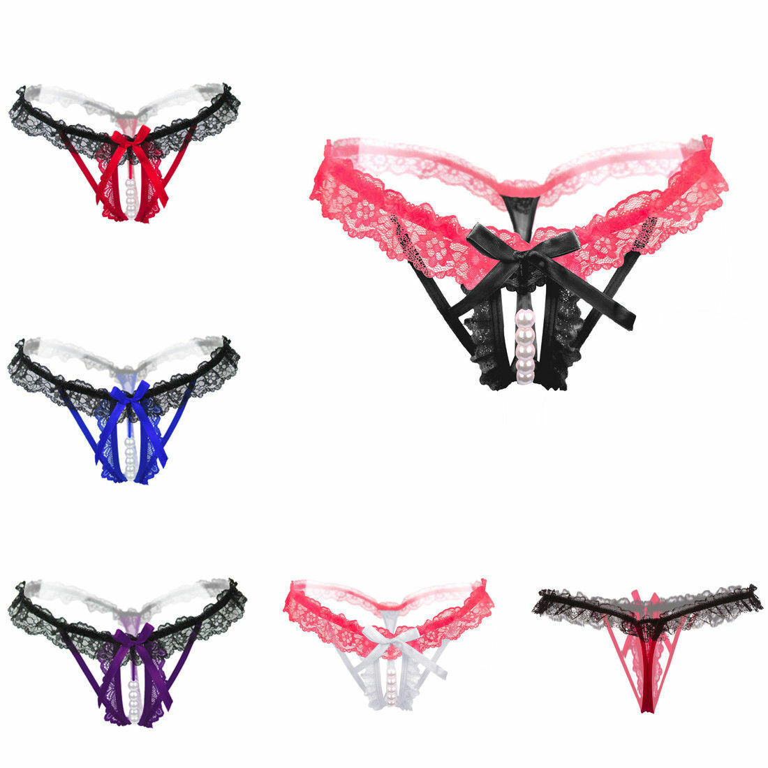 Sexy Women Pearl Lace Thong G-string Panties Lingerie Underwear Crotchles  T-back
