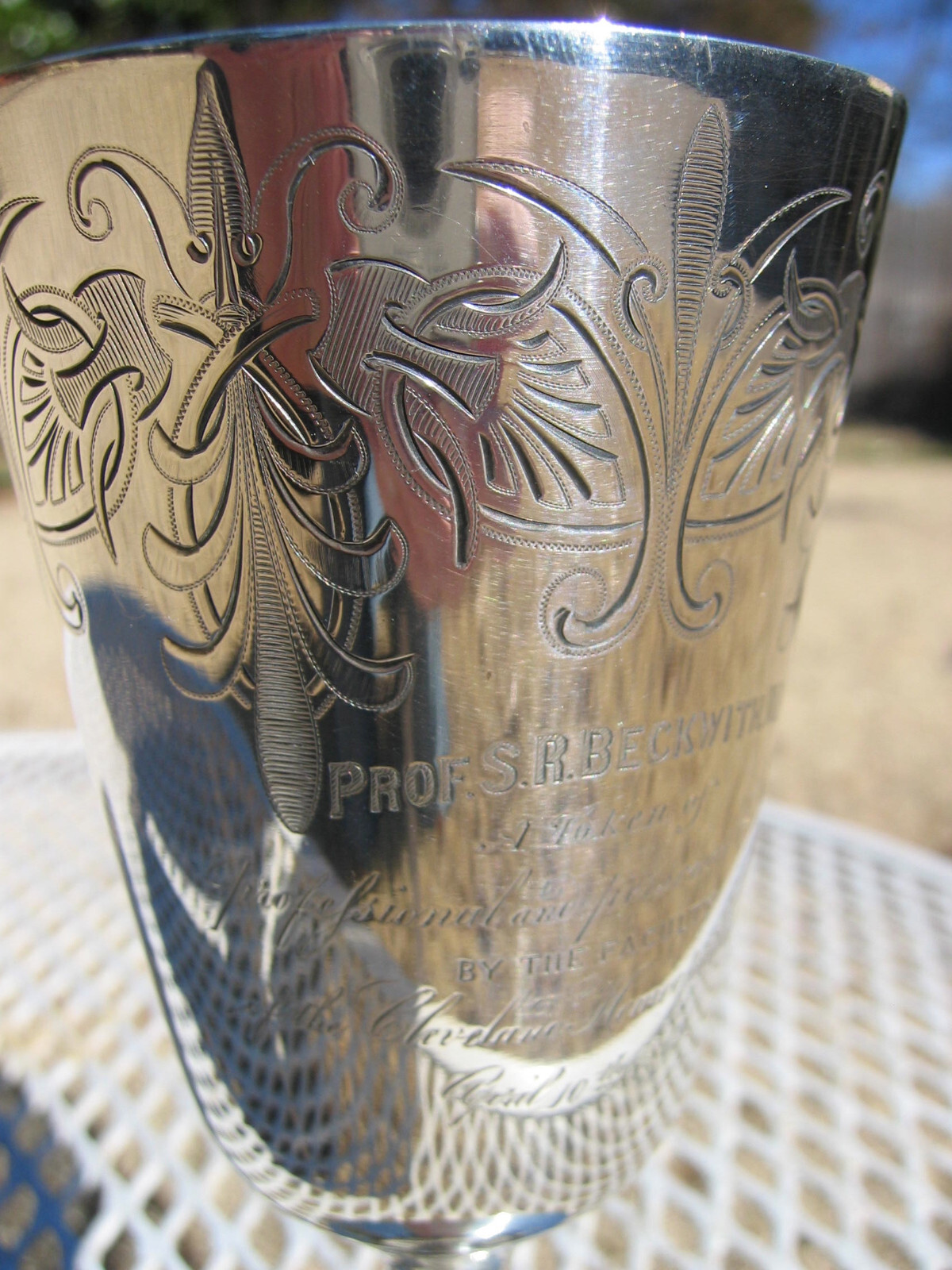 RARE CLEVELAND HOMEOPATHIC COLLEGE TRIBUTE COIN SILVER GOBLET PETER L. KREIDER