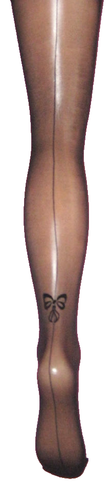 Black Sheer Tights with Flock Bow & Back Seam. Seamed 8-12 Burlesque vintage - Picture 2 of 3