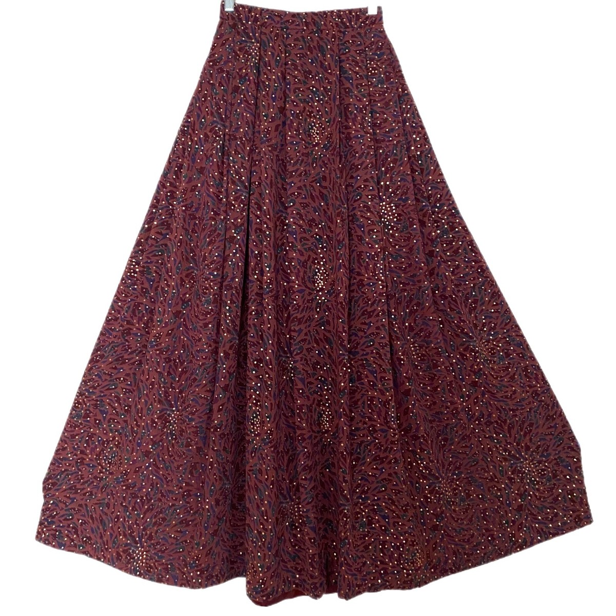 Hanai Yukiko Women Burgundy Geometric Print Sheer Lined Gold Dot