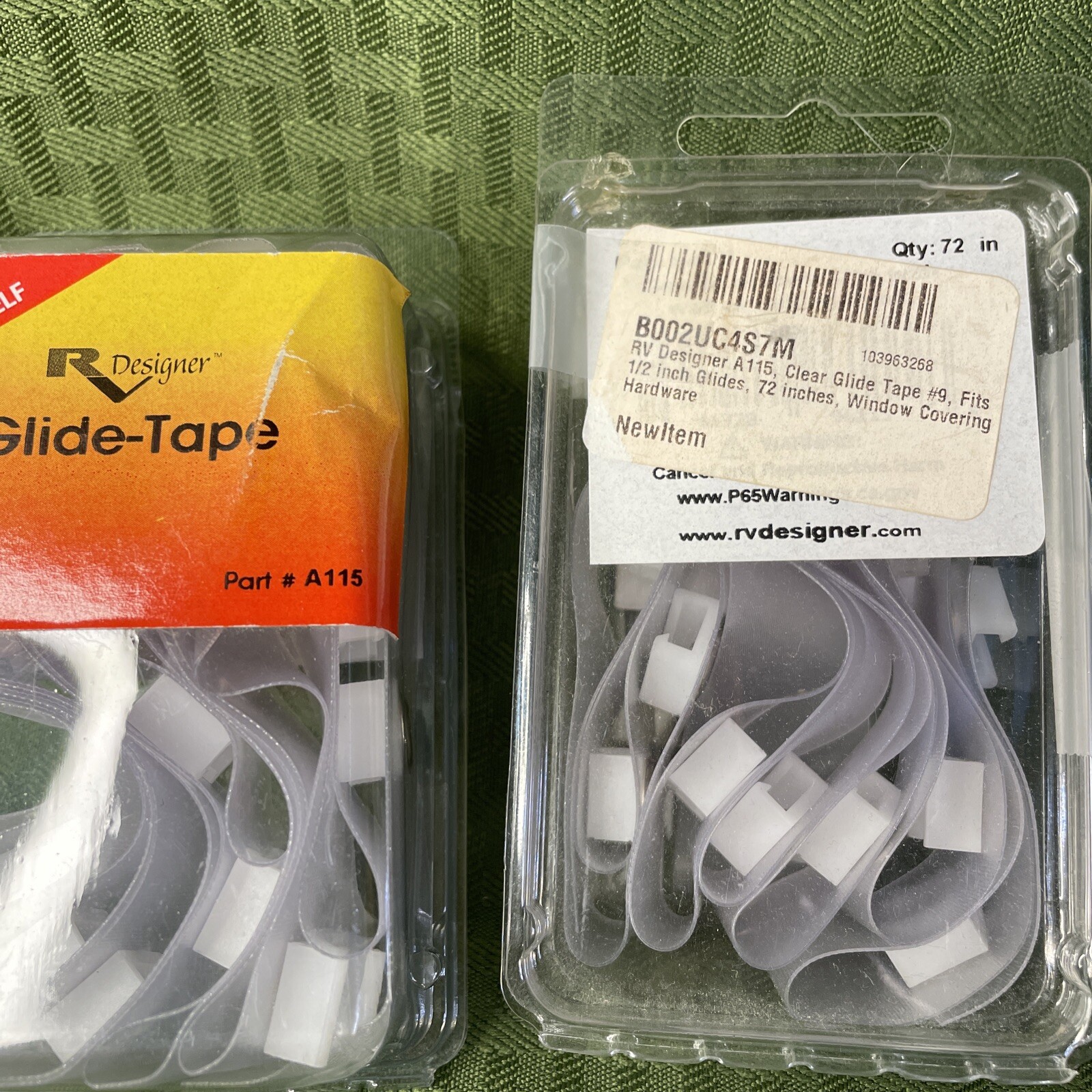 RV Designer A115 72" Curtain Track Glide Tape W/1/2" Glides 2 New (B