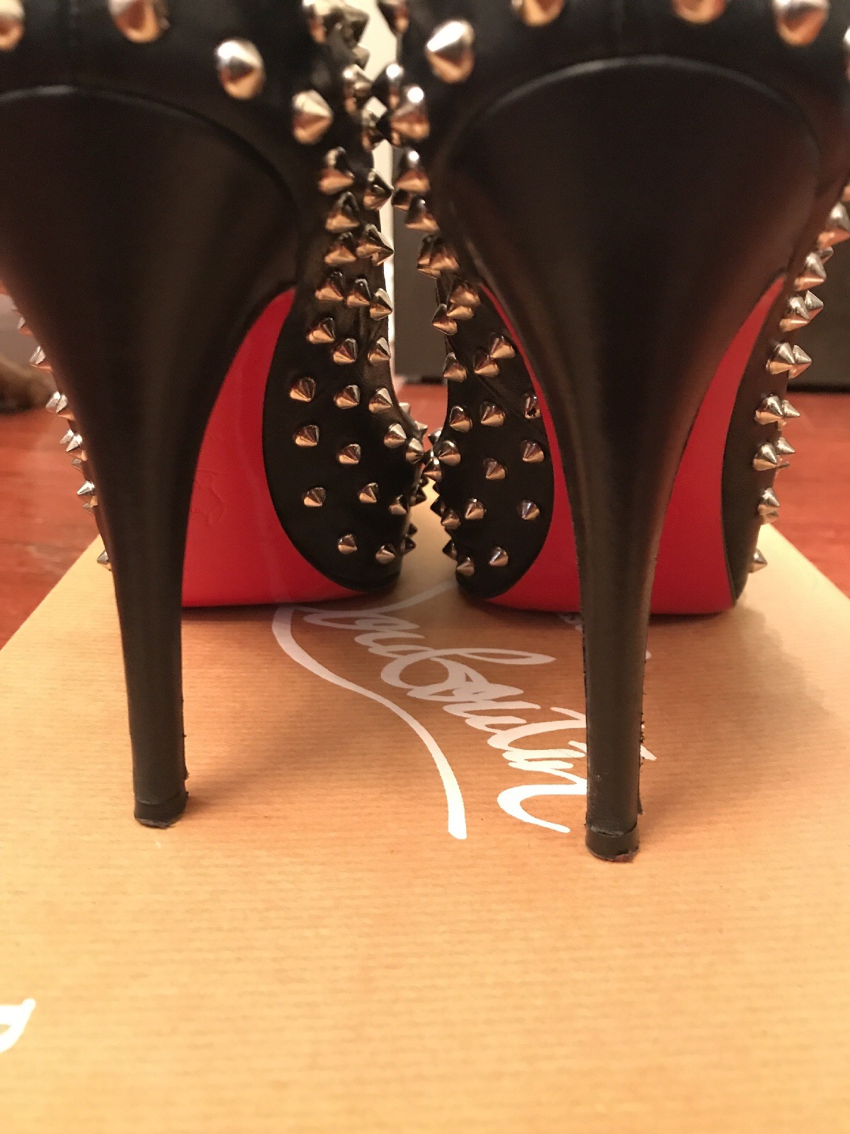 CHRISTIAN LOUBOUTIN VERY PRIVE 120 NAPPA SPIKE BLACK LEATHER STUDDED PUMPS 37 eBay