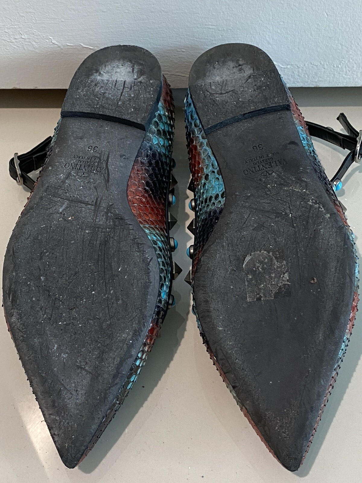 VALENTINO PYTHON SNAKESKIN & TURQUOISE ROCKSTUD B… - image 5