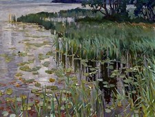 Reeds by A. Kaigorodov Swamp Lilies Tile Mural Kitchen Backsplash Marble Ceramic
