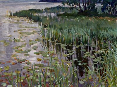 Reeds by A. Kaigorodov Swamp Lilies Tile Mural Kitchen Backsplash Marble Ceramic