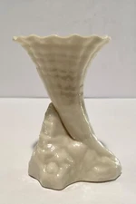 Belleek Irish Porcelain Rock Spill Cornucopia Vase 3rd Black Mark 3 1/2" Tall