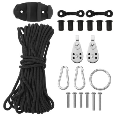 Set Kayak Anchor Trolley Kit Nylon Rope Pad Eye Anchor Cleat Pulley Ring