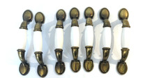 7 Vintage Salvage White Brass Amerock Drawe Pulls FI-3866 Handles Knobs
