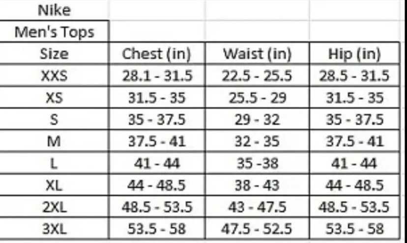 Nike dri fit cheap polo size chart