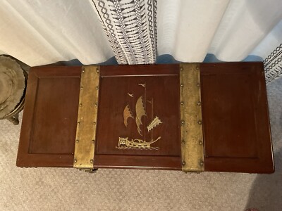 Vintage George Zee & Co. Wood, Seaman's Treasure Chest W/ Brass