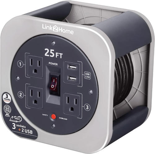 Heavy Duty Retractable Extension Cord Reel 20 Ft. with 3 Outlets, 2 USB Ports &  - Bild 11 von 12