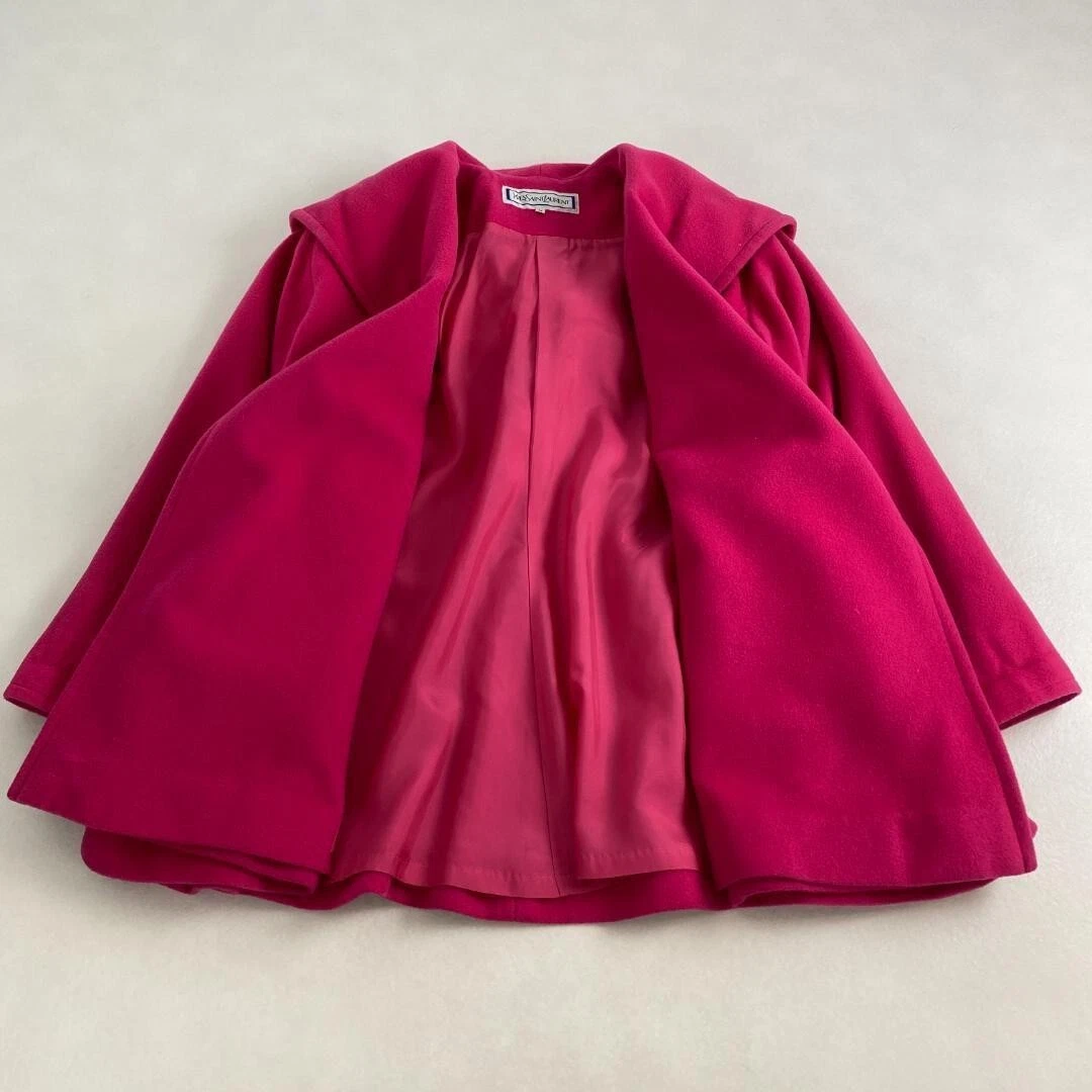 SAINT LAURENT (YSL) w2166 Cappotto Yves Saint Laurent Rosa Love Collar Collare a Scialle Molto Carino 