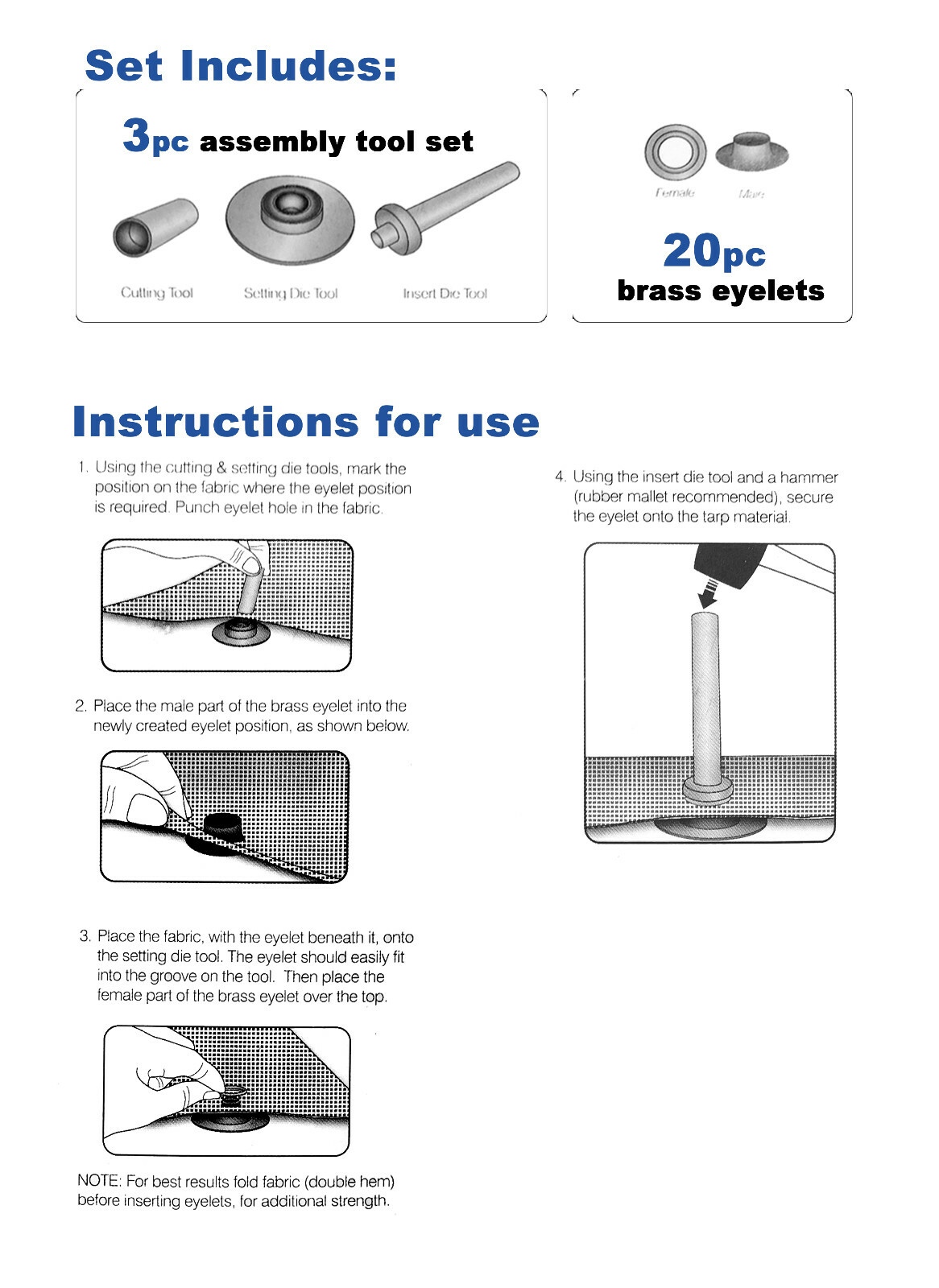 2X Polytuf 3pcs Tarp Eyelet Punch Set + 20x10mm Brass Eyelet Tarps Rep