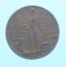 VITTORIO EMANUELE III 5 CENTESIMI 1908 ITALIA SU PRORA MONETE DA COLLEZIONE COIN