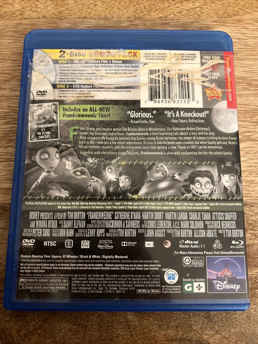 Frankenweenie Blu-Ray Tim Burton Disney Movie 786936831153| eBay