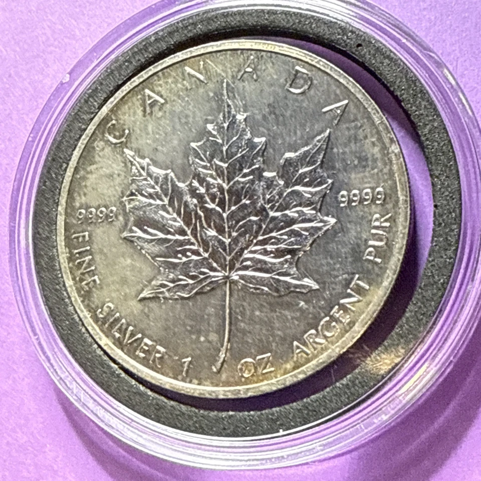 Toned 1 oz 1989 Canada Elizabeth II 5 Dollars Silver Maple Leaf 9999 Silver Coin - Image 3 of 4