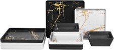 Square Melamine Dinnerware Sets of 12 Pcs,Square Plates & Bowls Sets,Unbreakable