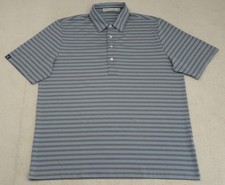 Criquet Shirt Mens L Performance Players Polo Slate Blue Striped Stretch Logo