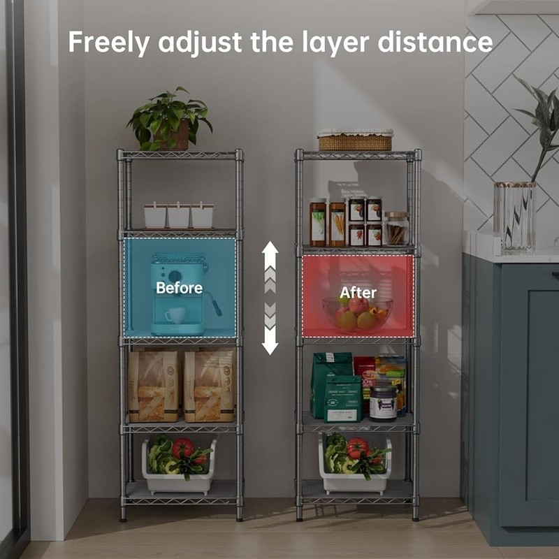 Adjustable 5 Tier Heavy Duty Storage Shelf Waterproof No Tools Assembly New