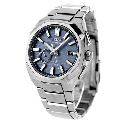 Astron Nexter SBXD013 GPS Solar Seiko Watch Titanium Blue Dial Silver Band Gray