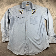 Vtg Youngblood s Western Pearl Snap Shirt Eagle Embroidered Blue 50x32