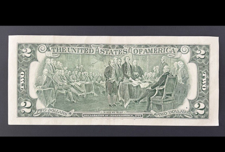 ERROR $2 DLL BILL - MISCUT MARGINS UNEVEN & PRINT SHIFT, SERIAL CLOSER TO TOP.