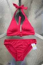 Michael Kors Logo-Ring Halter 2-Piece Bikini Swimsuit Pink Women's SZ M New 112
