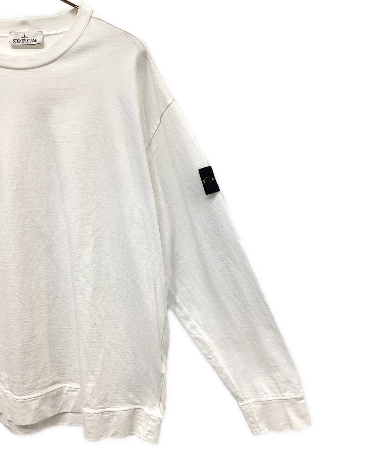 STONE ISLAND/ Logo Patch Garment Dye Sweatshirt Long Sleeve T-Shirt White Size: thumbnail 3