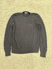 Vintage Polo Ralph Lauren Men  s Navy Cable Knit Sweater Large Preppy Old Money