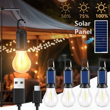 4 Pack Solar Tent Lights LED Lantern Camping Hanging Light Bulbs USB Night Light