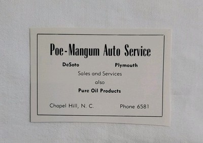 Vintage Poe-Magnum Auto Service Chapel Hill North Carolina Print Advertisement