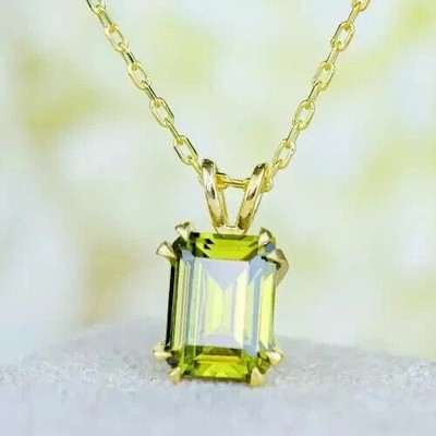 2Ct Emerald Cut Lab Created Peridot Solitaire Pendant 14K Yellow Gold Plated