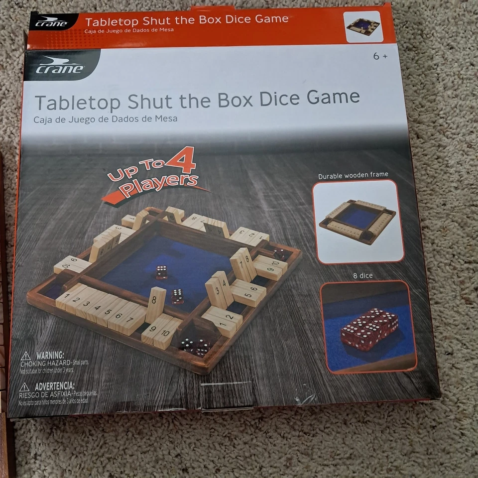 NEW Crane Tabletop Shut The Box Dice Game Wooden Family Party Board Game - Image 2 of 4