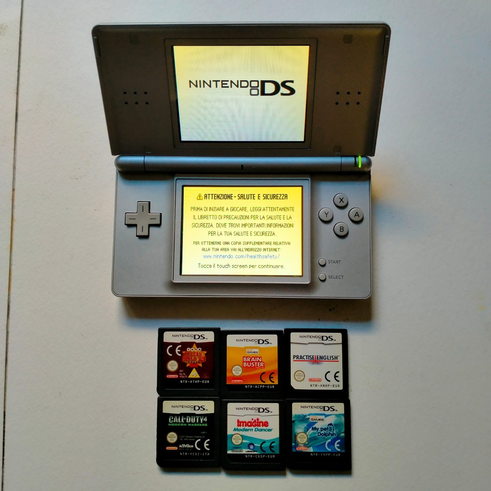 Nintendo DS Lite Argento Console + 6 Giochi Originali - Testato e Funzionante