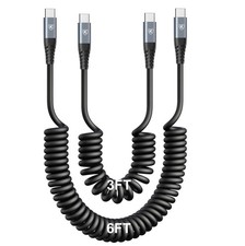 Coiled USB C to USB C Cable 3FT 6FT, 2-Pack Fast Charging Charger for Car