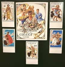 Ghana Stamps and Souvenir Sheet Mint Never Hinged Complete Set 1985 Culture