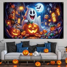 Happy Halloween Party Backdrop Banner Ghost Pumpkin Photo Background Decorations