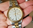 RARE Vintage Seiko Men's Watch Wristwatch Gold & Silver Tone Day Date 7N43-8A39