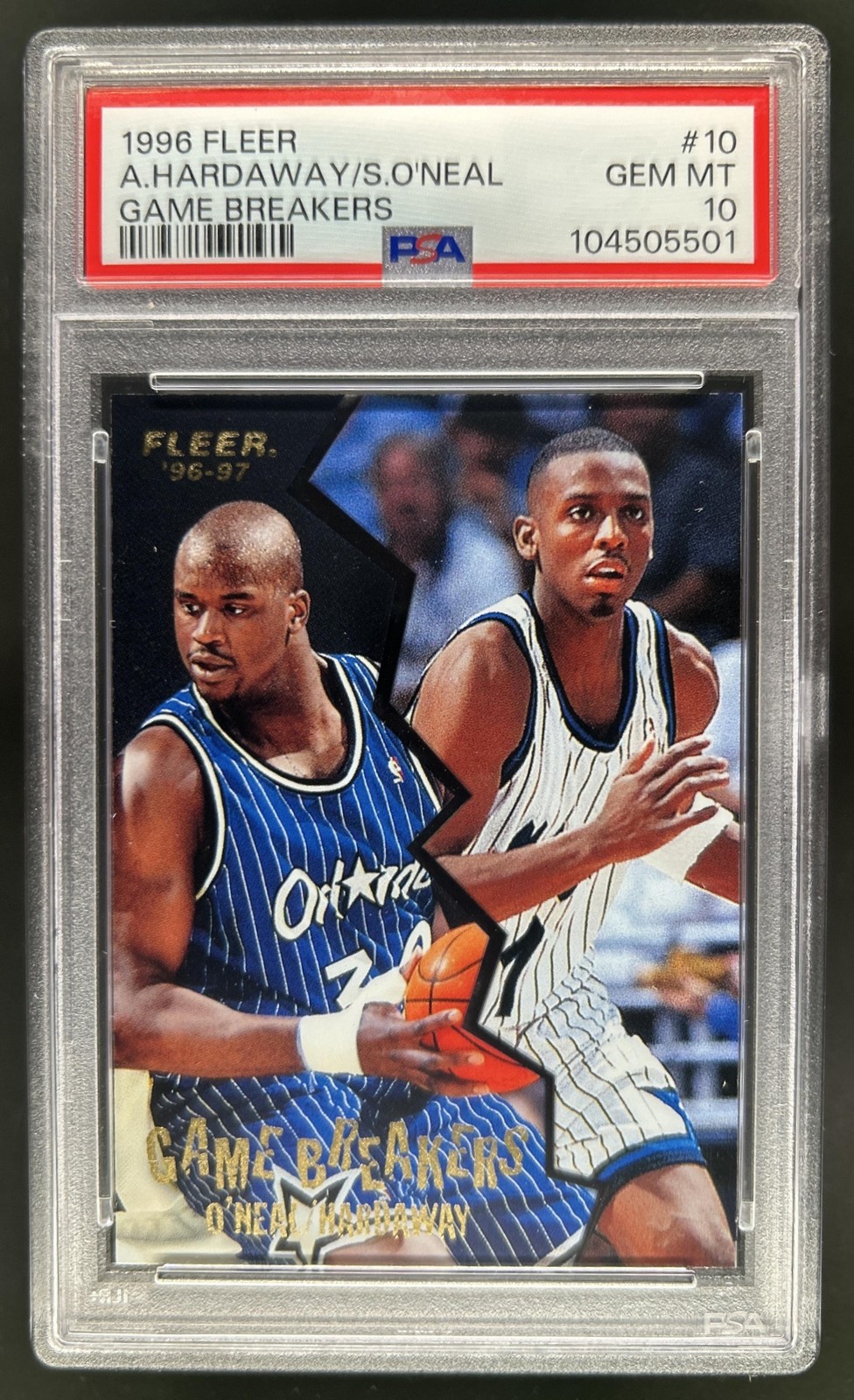 1996-97 Fleer Anfernee Hardaway Shaquille O'Neal Game Breakers #10 Magic PSA 10 view 1