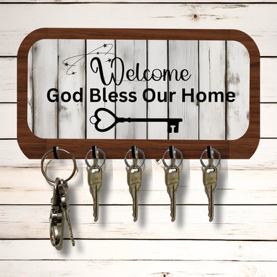 God Bless Our Home Handmade Key Wall Rack Holder Organizer 10''x5'' MDF Board