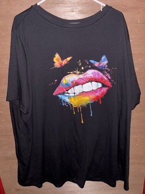 SHEIN Fit Plus Lip And Butterfly Print Tee Dress Size 5X / US 22