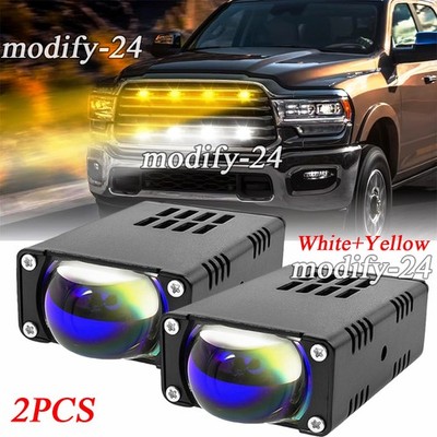 2X LED Headlight Bumper Projector Len Driving Car Grille Lights Motor Spotlights