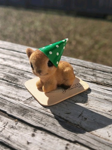 Vintage Flocked Deer / Fawn figure with party hat by George Good Corp. Japan