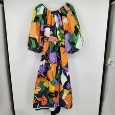ASOS Edition Volume Sleeve Floral Midi Dress Size 14 abstract artsy vacation 70s